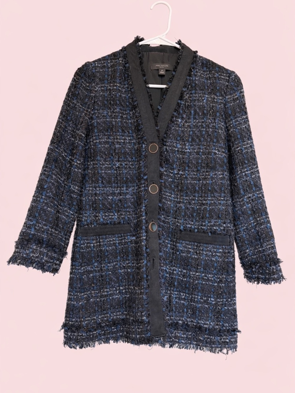 Ann Taylor Blue and Black Tweed Long Blazer